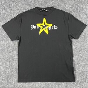 Palm Angels Shirt Mens 2XL Black Yellow Spray Star Logo Graphic Streetwear Tee